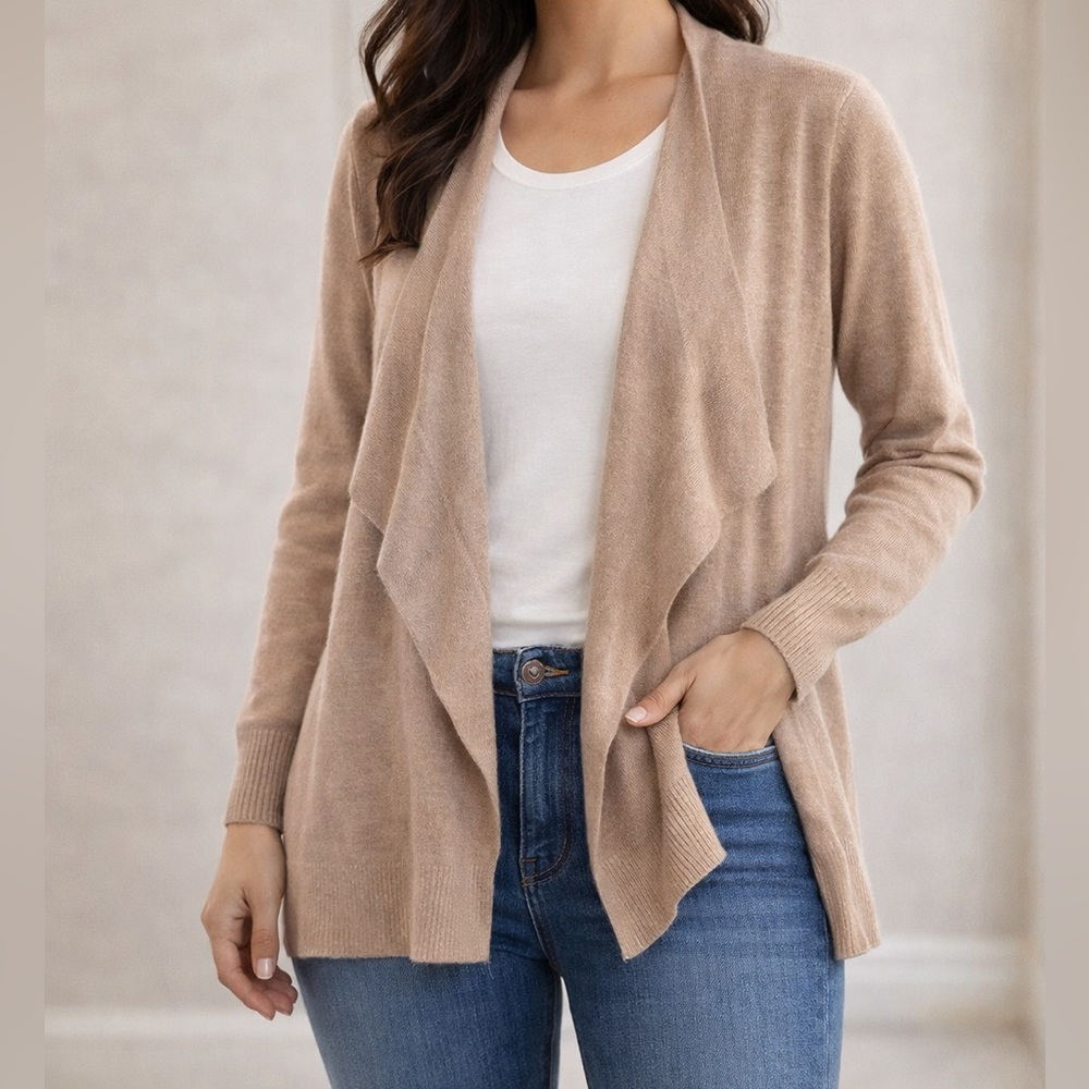 Vila Milano Women's Beige Open Front Cardigan- Size Med